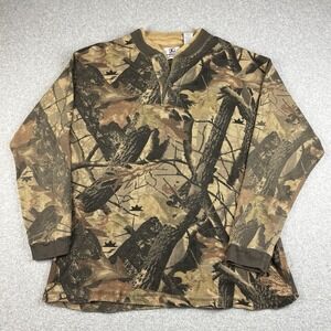 Realwork Wear Thermal Shirt Mens Medium Camo Waffle Knit Henley Outdoors